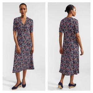 Hobbs Dress Women's 6 Anela Navy Multi Jersey Stretch Midi Classic Career
